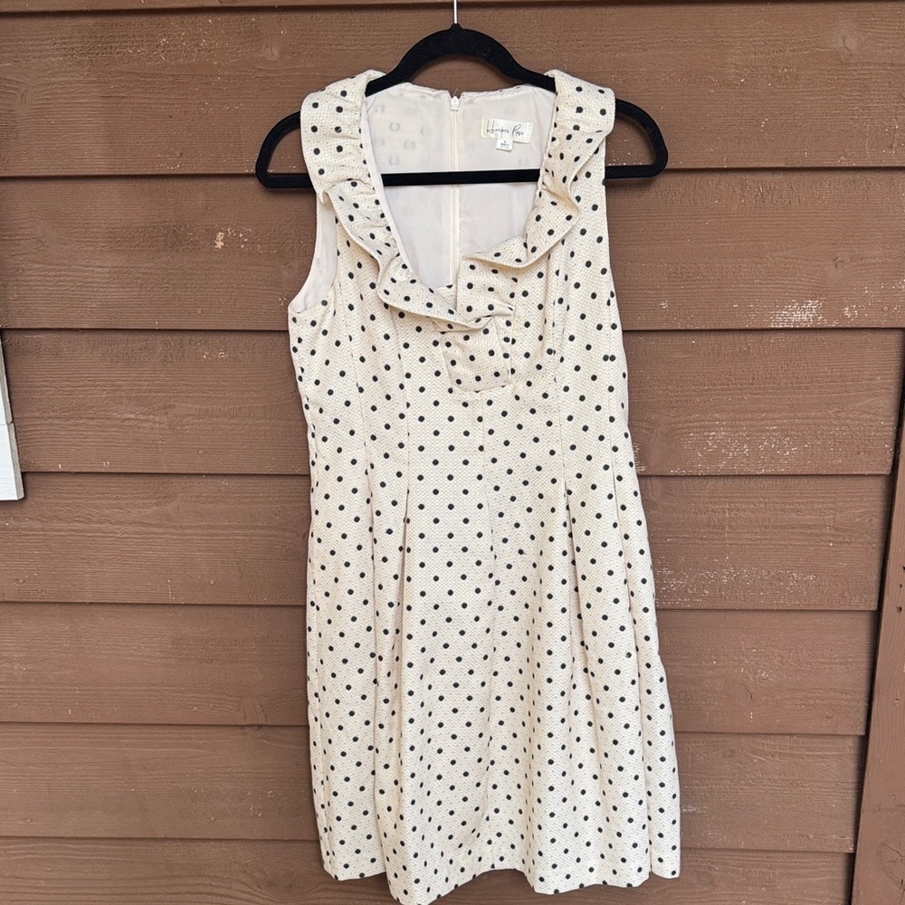 Harper Rose Cream Polka Dot Sleeveless Ruffled Neck Dress size 6